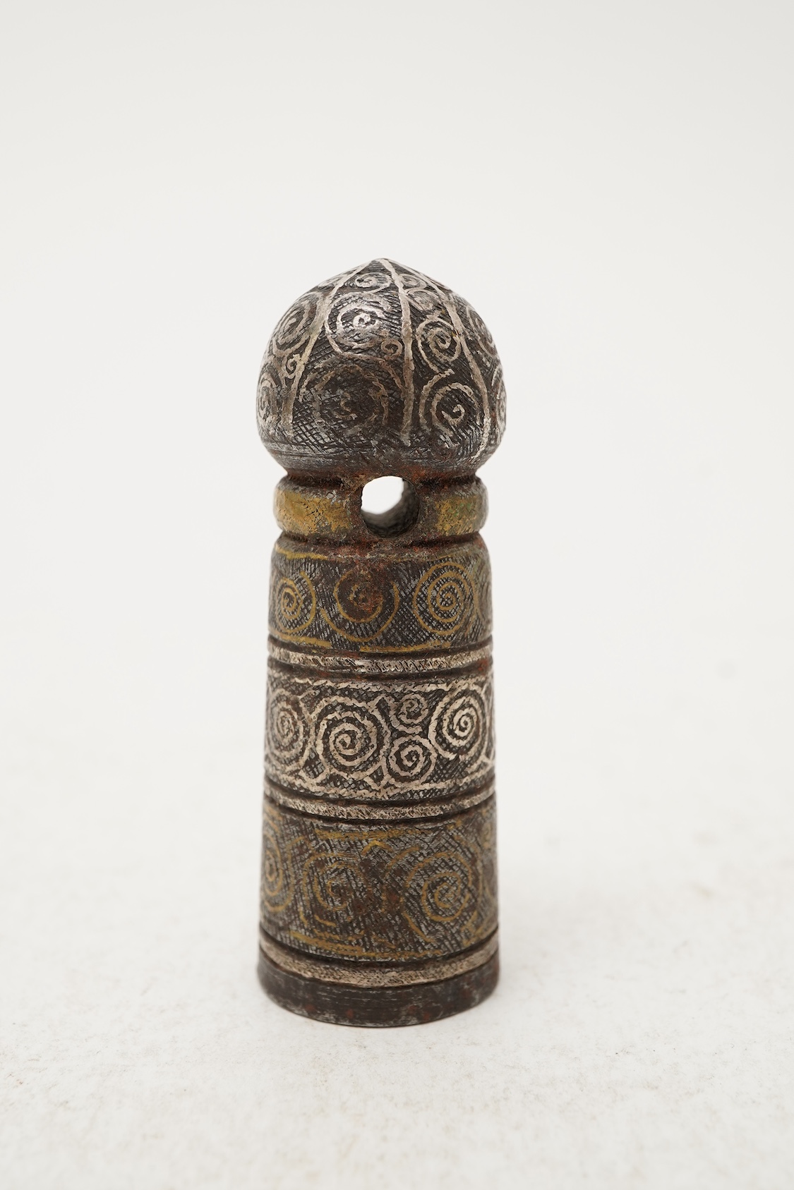 A Sino-Tibetan damascened iron seal or temple stamp, Ming dynasty